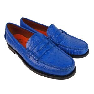 Sebago USA Women's SZ 9.5 Docksides Ostrich Leather Penny Loafer Royal Blue RARE
